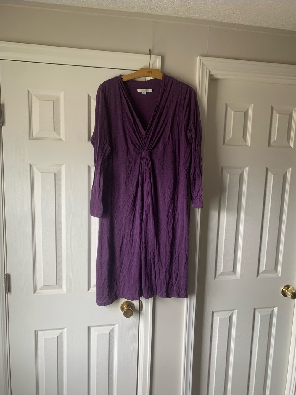 Boden Plum V-Neck Long Sleeve Knot-Front Dress
